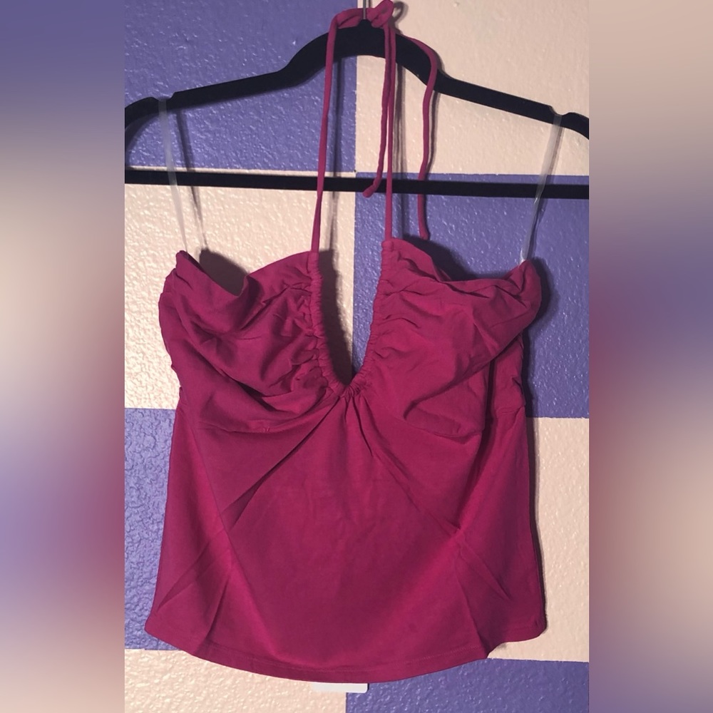NWT Bobi Gathered Bust Halter Top in Geranium Pink